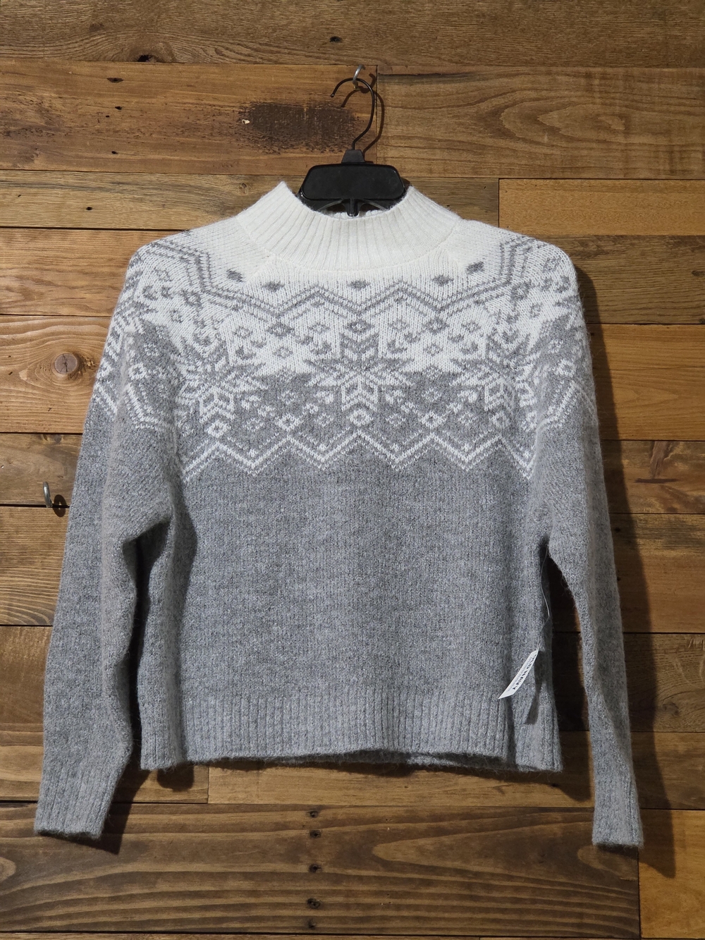 NWT Old Navy Fair Isle Nordic Mock Neck Sweater Gray White Women's M Snowflake